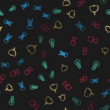 Set line Floor lamp, Light bulb, Chandelier and Table on seamless pattern Stock Illustration