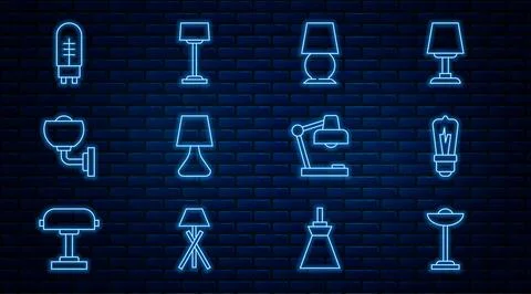 Set line Floor lamp, Light bulb, Table, Wall sconce, emitting diode,  and  .. 스톡 일러스트