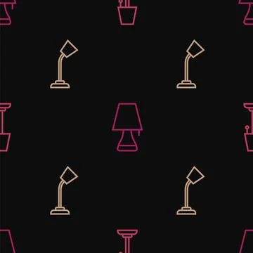 Set line Floor lamp, Table and on seamless pattern. Vector 스톡 일러스트