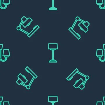 Set line Floor lamp, Table and Chandelier on seamless pattern. Vector イラスト素材