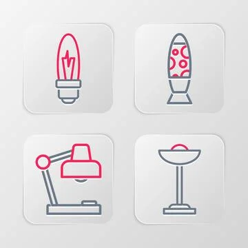Set line Floor lamp, Table,  and Light bulb icon. Vector Stock Illustration