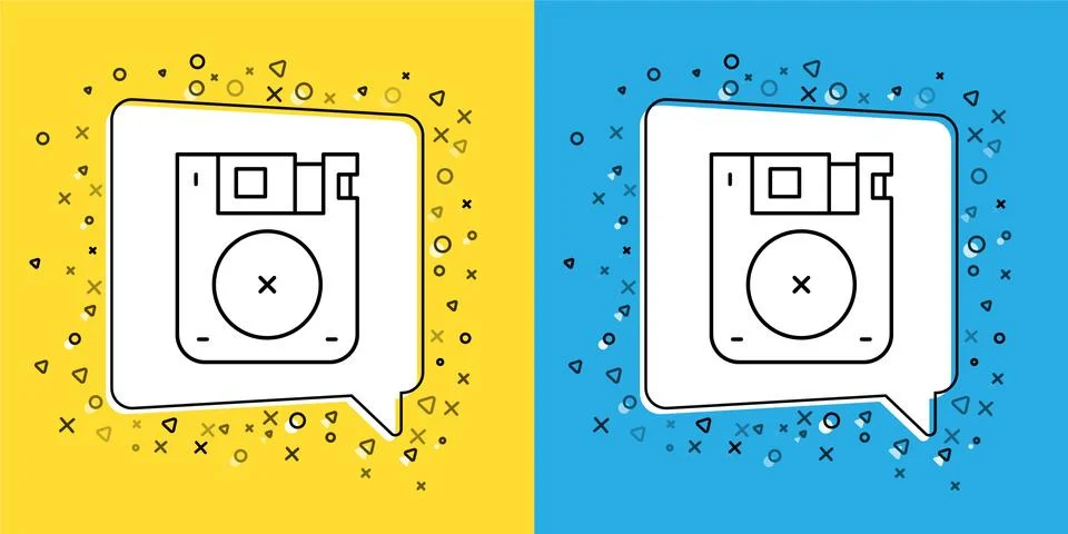Set line Floppy disk for computer data storage icon isolated on yellow and blue Stock Illustration