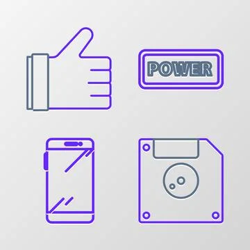 Set line Floppy disk for computer data storage, Smartphone, mobile phone, P.. Illustrazione stock