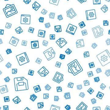 Set line Floppy disk, Picture landscape and Browser setting on seamless pattern Stockillustratie