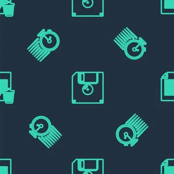 Set line Floppy disk, Stopwatch and Delete file document on seamless pattern イラスト素材