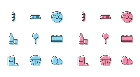 Set line Flour pack, Muffin, Cereals with rice, wheat, corn, oats, rye, Chi.. Stock Illustration