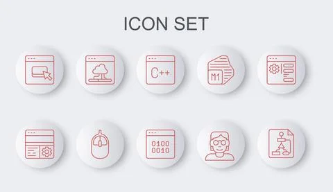 Set line Flowchart, Debugging, Software, Hacker or coder, Browser files, Cloud 스톡 일러스트