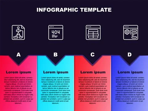 Set line Flowchart, Page with 404 error, MySQL code and Browser setting Stock Illustration