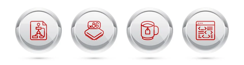 Set line Flowchart, Processor with microcircuits CPU, Cup of tea tea bag and Stock Illustration