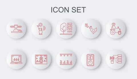 Set line Flower analysis, Smart farming technology, Plant status, Automatic Illustrazione stock