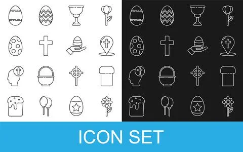 Set line Flower, Easter cake, Map pointer with christian cross, Christian c.. Stockillustratie