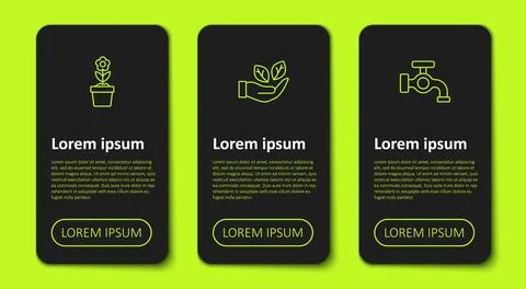 Set line Flower in pot, Leaf hand and Water tap. Business infographic templ.. Illustration