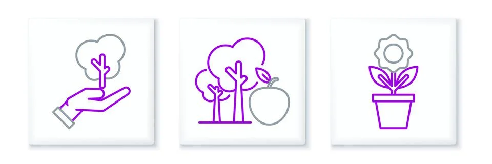 Set line Flower in pot, Tree hand of environmental protection and with appl.. Stock Illustration