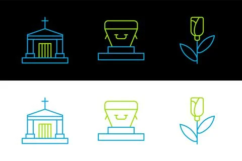 Set line Flower rose, Old crypt and Coffin icon. Vector Ilustración de archivo