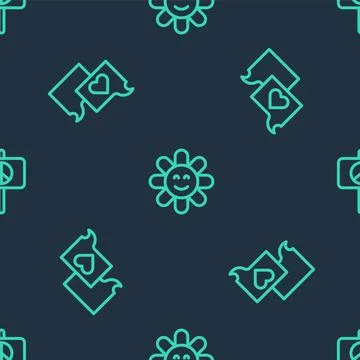 Set line Flower, Speech bubble chat and Peace on seamless pattern. Vector イラスト素材