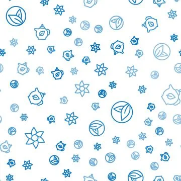 Set line Flower, Tea leaf and Teapot with on seamless pattern. Vector Illustrazione stock