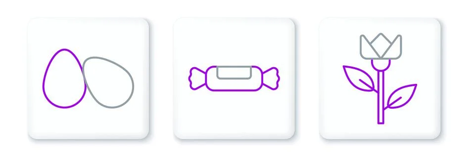 Set line Flower tulip, Easter eggs and Candy icon. Vector Illustrazione stock