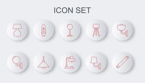 Set line Fluorescent lamp, Wall sconce, Floor, Table, Light bulb, Lamp hanging Stock Illustration