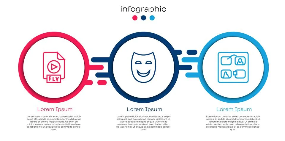Set line FLV file document, Comedy theatrical mask and Storyboard. Business Stock Illustration