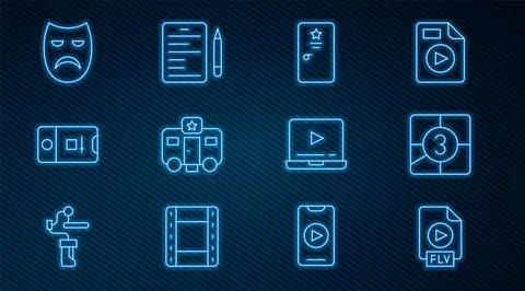 Set line FLV file document, Old film movie countdown frame, Backstage, Actor Stock Illustration