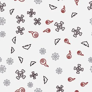 Set line Flying bat, Skull on crossbones, Spider web and Eye on seamless pattern Stock Illustration