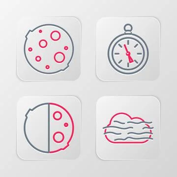 Set line Fog and cloud, Eclipse of the sun, Compass and Moon icon. Vector Illustrazione stock