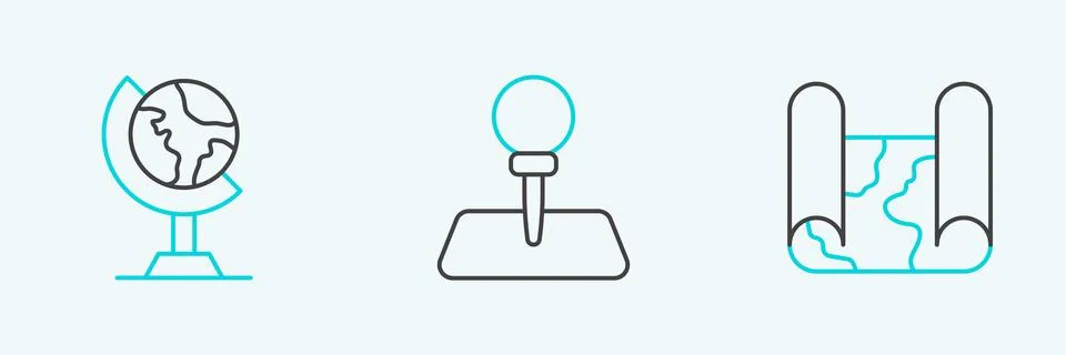 Set line Folded map, Earth globe and Push pin icon. Vector Stock Illustration