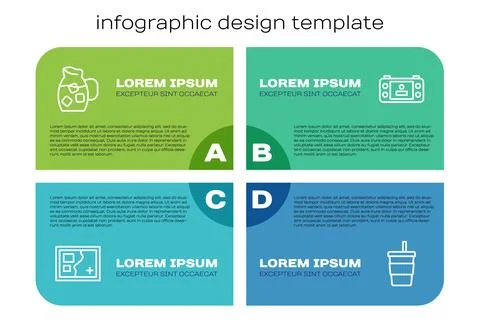 Set line Folded map, Jug glass with water, Paper and Portable video game console Stock Illustration