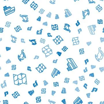 Set line Folded map, Ship line path and Helicopter on seamless pattern. Vector Stock Illustration