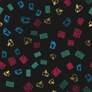 Set line Folder and lock, Firewall, security wall, Marked key and Server, Data Stock Illustration