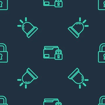 Set line Folder and lock, Motion sensor and Lock on seamless pattern. Vector Illustrazione stock