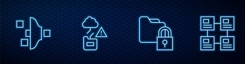Set line Folder and lock, Filter setting, Cloud technology data transfer and Stock Illustration