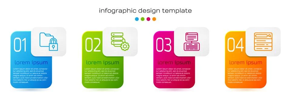 Set line Folder and lock, Server gear, Server, Data, Web Hosting and Search Stock Illustration