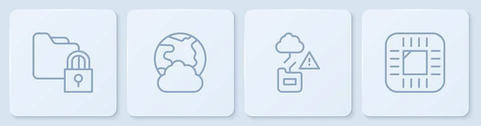 Set line Folder and lock, Cloud technology data transfer, Social network and Stock Illustration