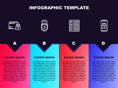 Set line Folder and lock, Lock, Server, Data, Web Hosting and Mobile with closed Stock Illustration