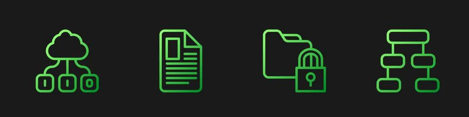 Set line Folder and lock, Cloud technology data transfer, File document and Stock Illustration