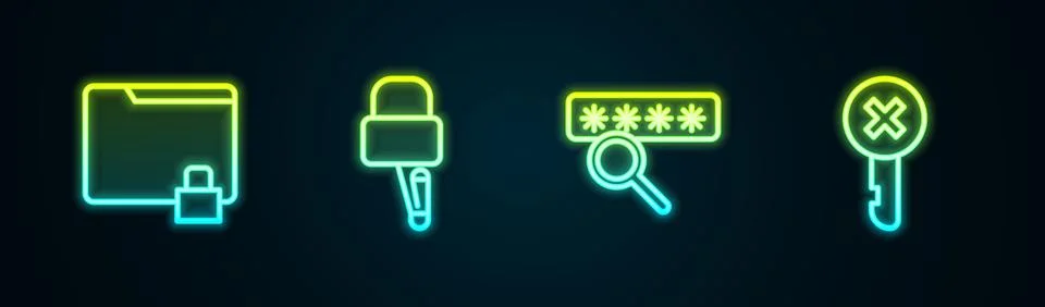 Set line Folder and lock, Lock picks for picking, Password protection and Wrong Stock Illustration
