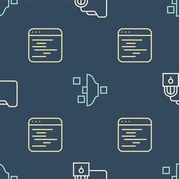 Set line Folder and lock, Software and Filter setting on seamless pattern Illustrazione stock