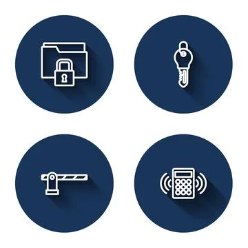 Set line Folder and lock, Key, Parking car barrier and Security keypad access Stock Illustration
