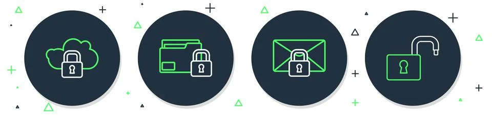 Set line Folder and lock, Mail message password, Cloud computing and Open Stockillustratie