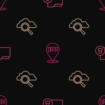 Set line Folder and lock, Search cloud computing and Data analysis on seamles Stock Illustration