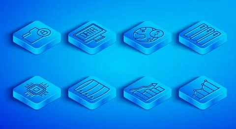 Set line Folder and lock, Data analysis, Financial growth, Server, decrease,  Illustrazione stock