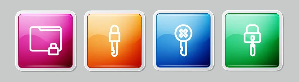 Set line Folder and lock, Locked key, Wrong and picks for picking. Colorful s Stock Illustration