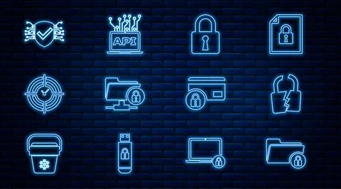 Set line Folder and lock, Broken or cracked, Lock, FTP folder, Time Managemen 스톡 일러스트