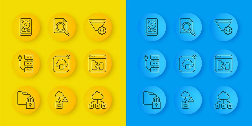 Set line Folder and lock, Server, Cloud technology data transfer, Broken file Stock Illustration