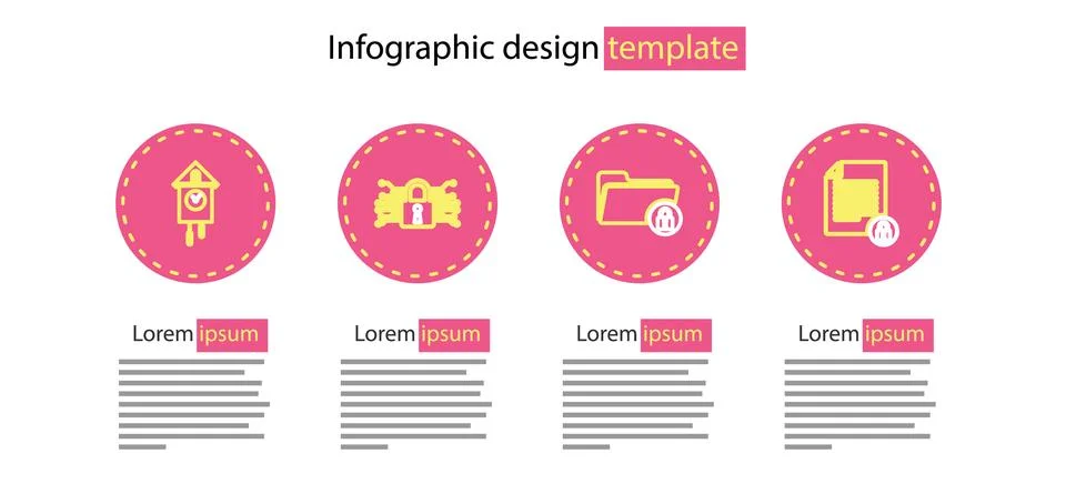 Set line Folder and lock, Document, Cyber security and Retro wall watch icon Illustrazione stock
