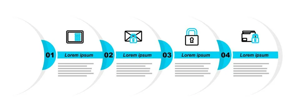 Set line Folder and lock, Lock, Mail message password and Safe icon. Vector Stock Illustration