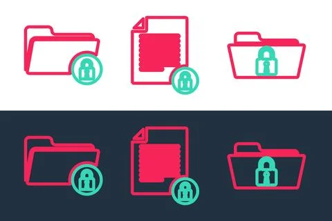 Set line Folder and lock, and Document icon. Vector Illustrazione stock