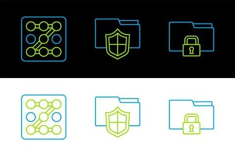 Set line Folder and lock, Graphic password protection and Document folder icon Illustrazione stock