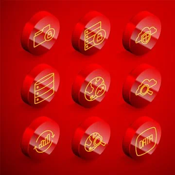 Set line Folder and lock, Server security with padlock, Cloud shield, Financial Illustrazione stock